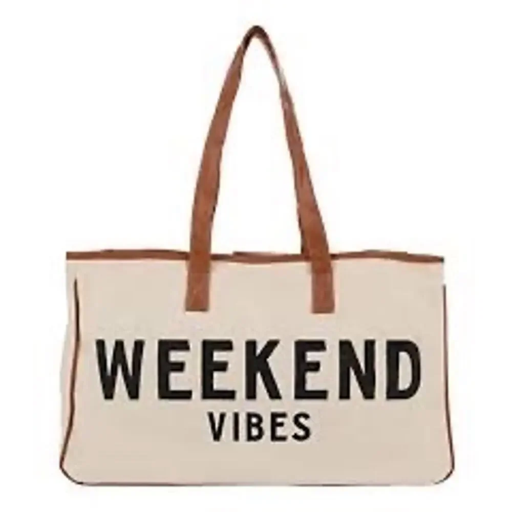 Creative Brands Weekend Vibes Canvas Beach Tote Bag Shoulder Bag NWOT Summer